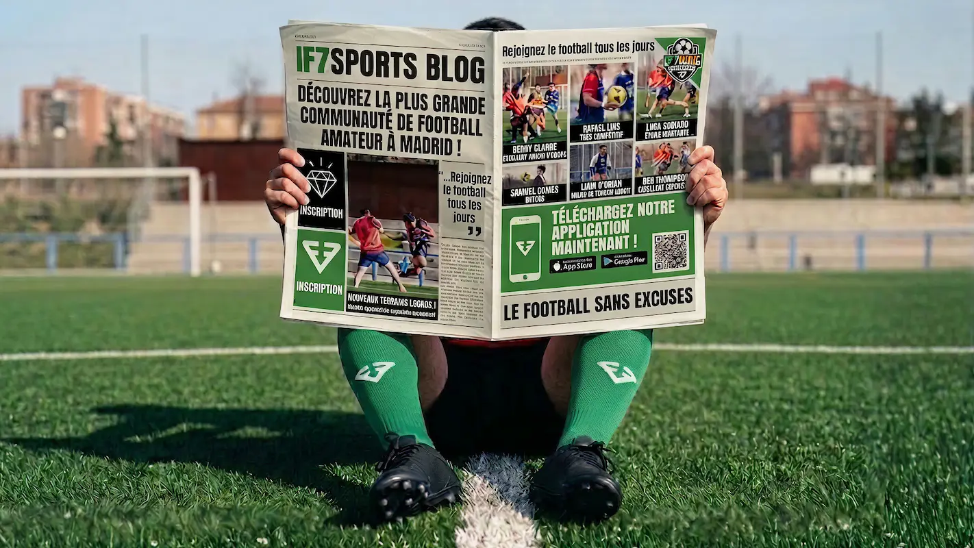 Un joueur assis sur un terrain lit le blog IF7SPORTS dans un journal